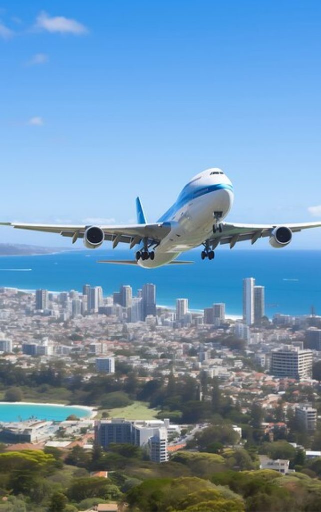 Avión en pleno vuelo sobre un cielo despejado.